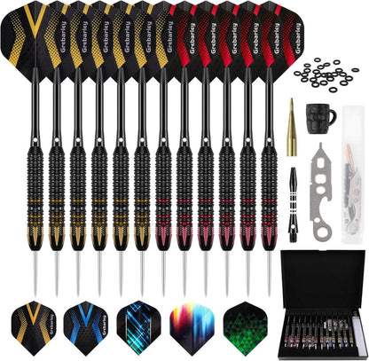 Dartpfeile Set 12 Stück Profi Steeldarts Aluminium 26g Brau Blau mit
