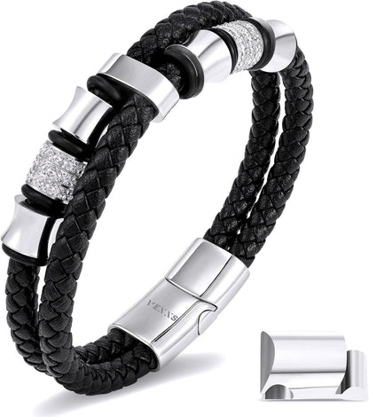 Lederarmband mit Kreuz und Evil Eye Design