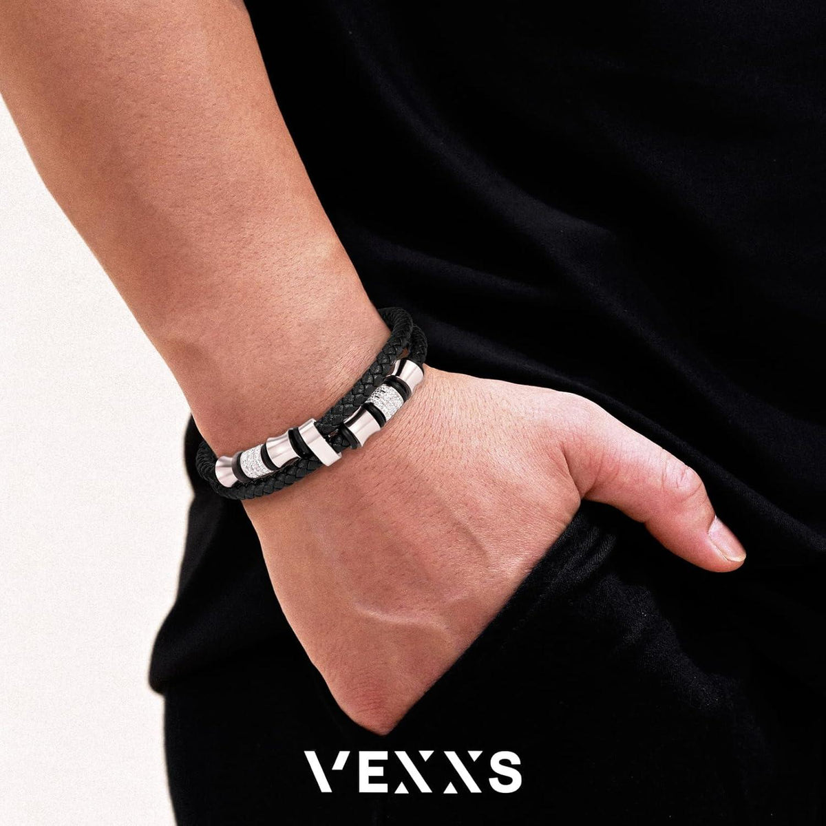 Lederarmband mit Kreuz und Evil Eye Design