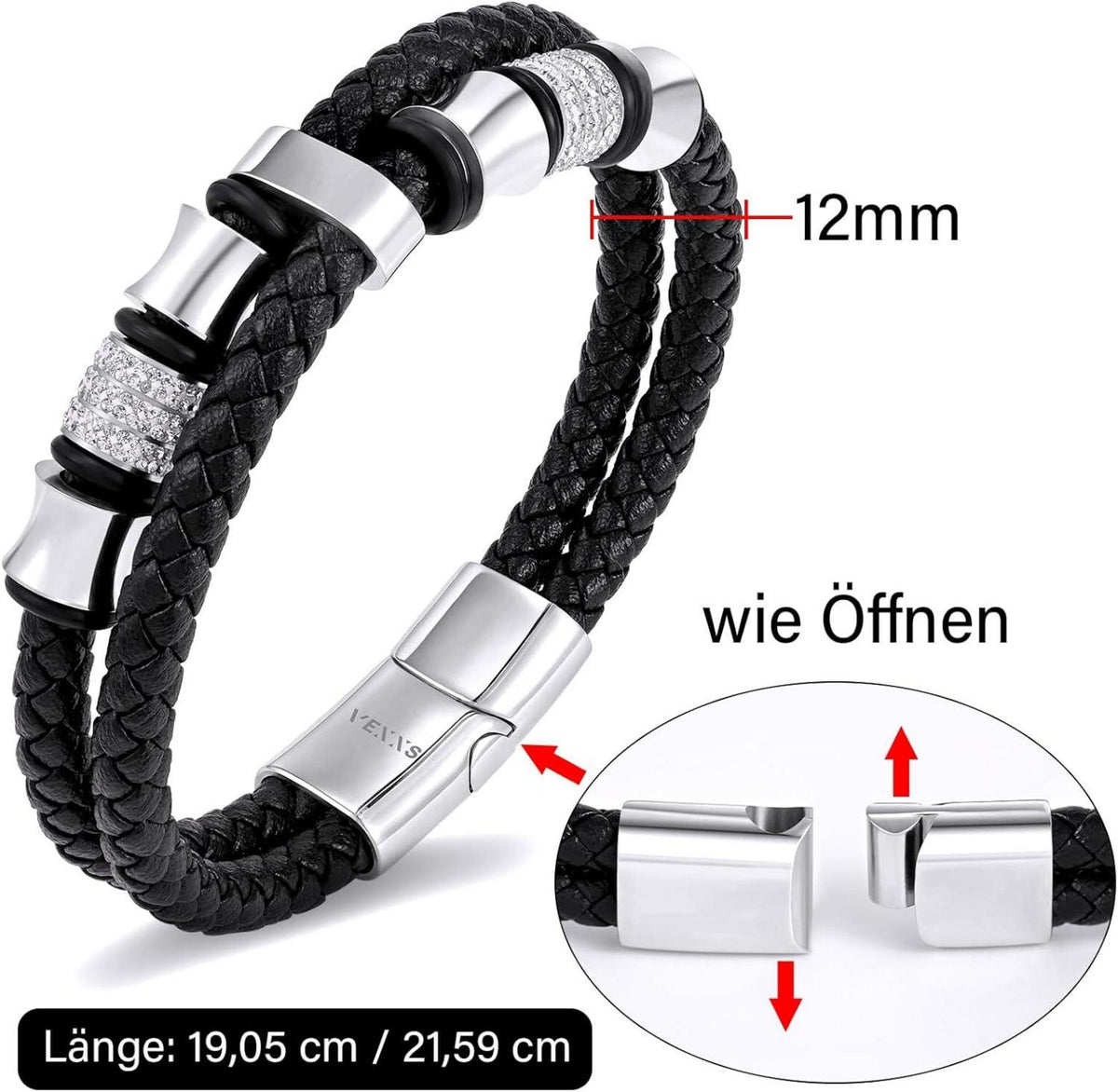 Herren Lederarmband mit Magnetverschluss 19cm/21,59cm Evil