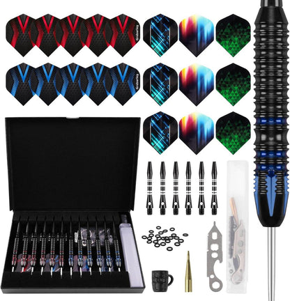 Dartpfeile Profi Set, 12 Stück Steeldarts 24g Rot/22g Blau