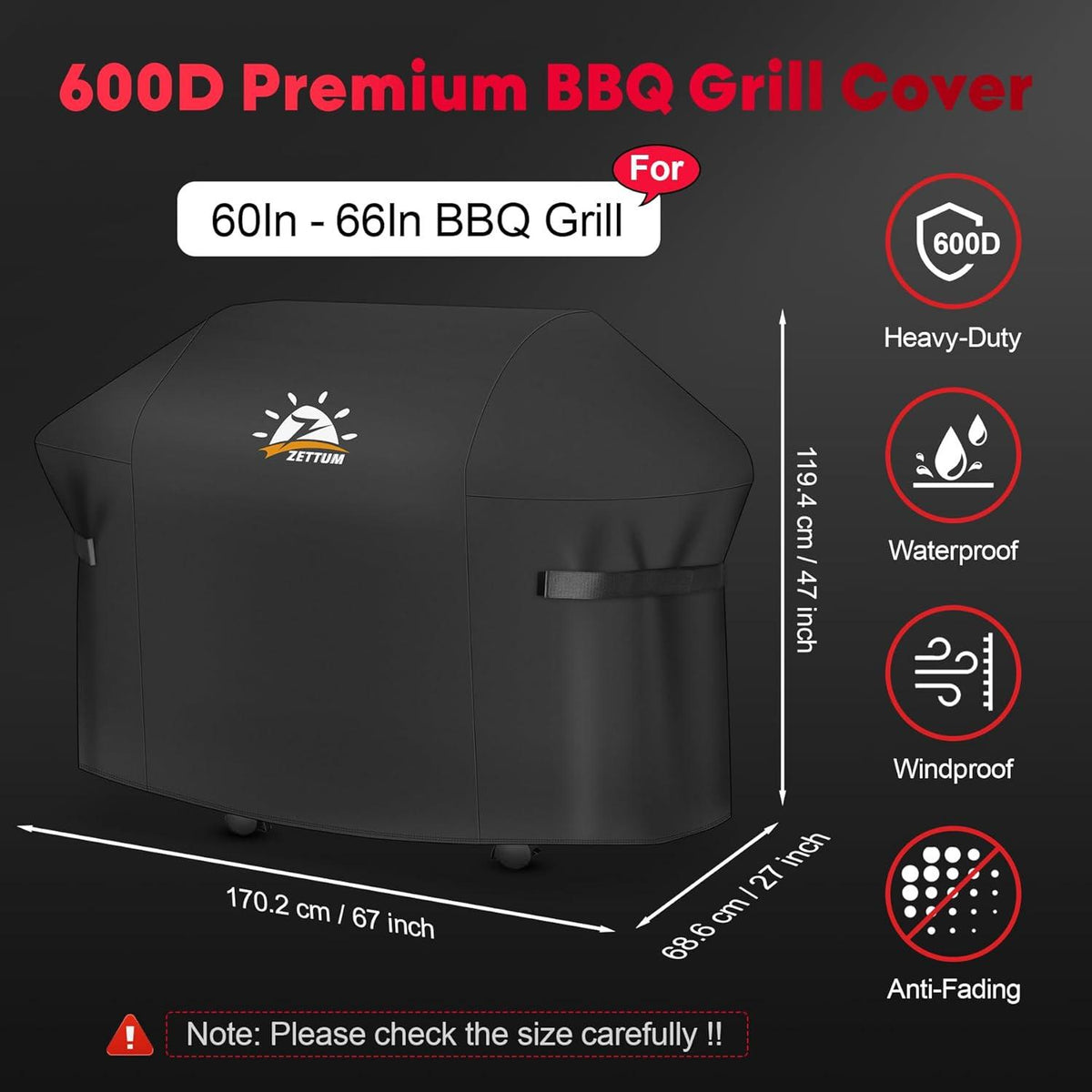 Zettum Grillabdeckung 170 cm - Heavy Duty Gasgrill