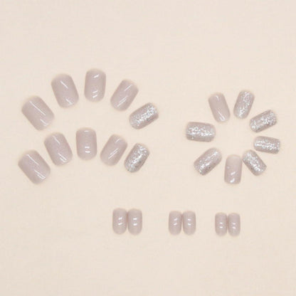 24 Stück Milchig Eckig Press on Nails Weiß Glossy Kunstnägel