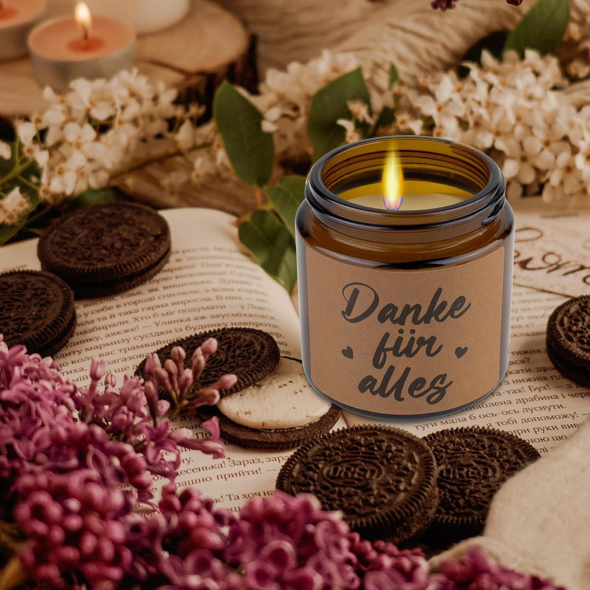 Dankeschön Geschenke Lavendel Duftkerze im Glas 100g für Frauen Entspannung