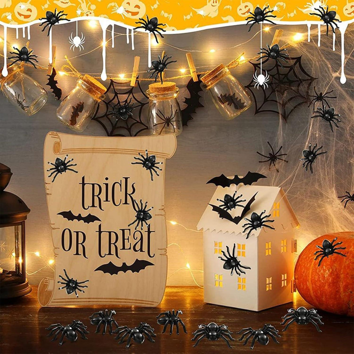 100x Halloween Spinnen Deko Realistisch Gruselige Streichspielzeug