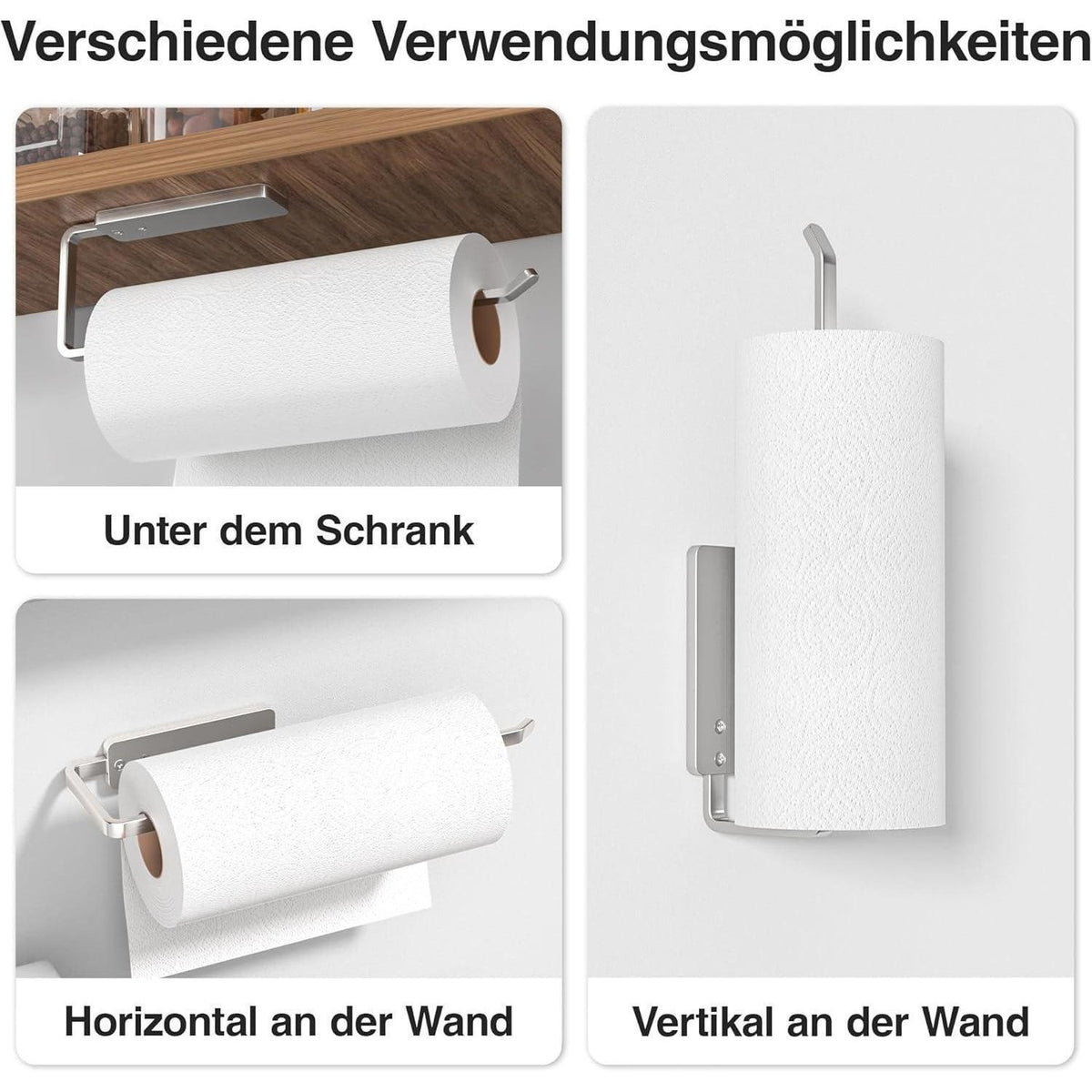 Küchenrollenhalter ohne Bohren, selbstklebend, Aluminium, Silber