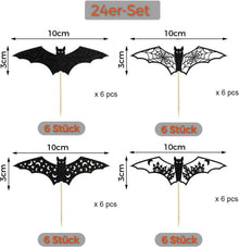 24er Set Halloween Fledermaus Cupcake Topper - Schwarzes