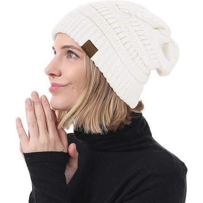 Grobstrick Mütze Damen Winterbeanie Schwarz
