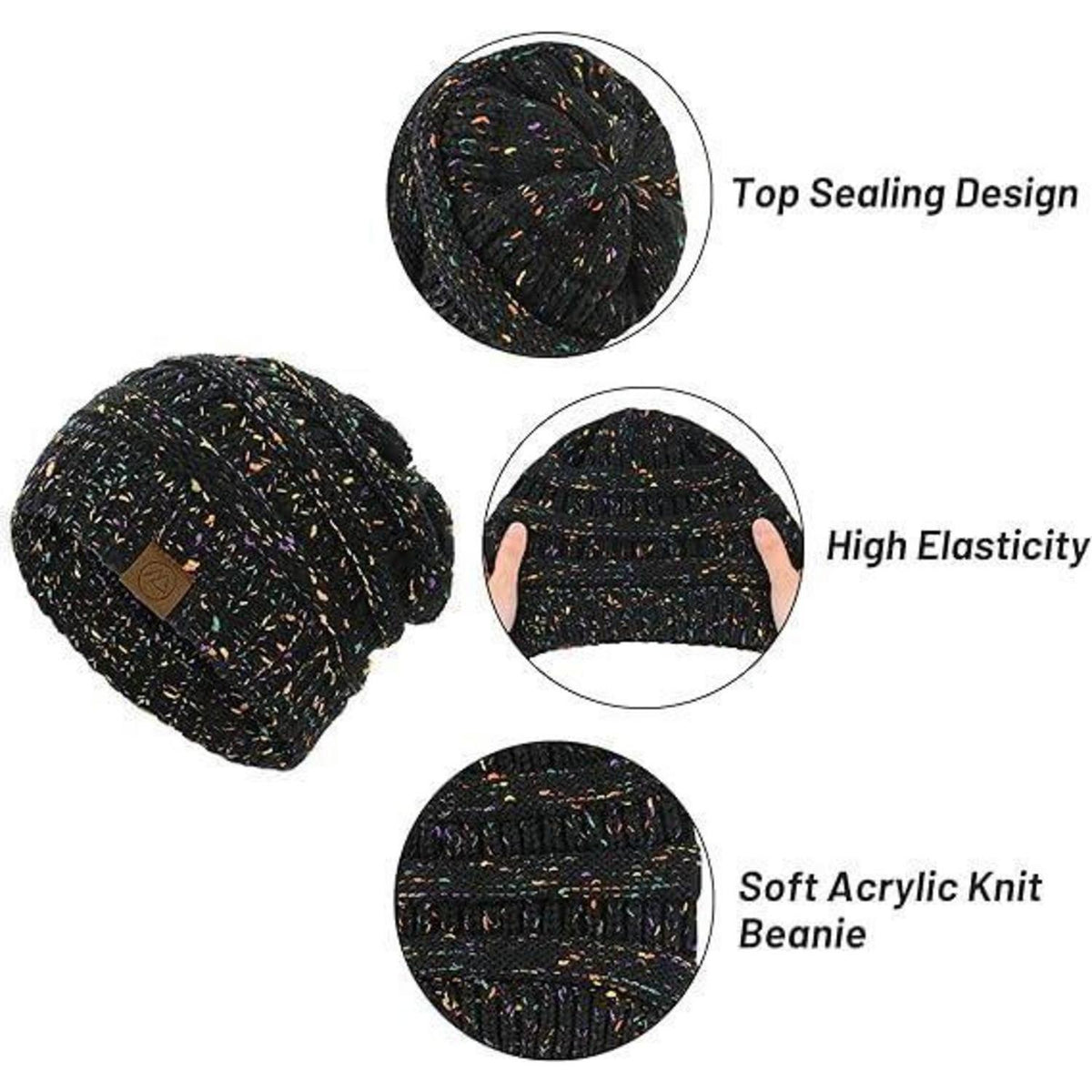Grobstrick Mütze Damen Winterbeanie Schwarz