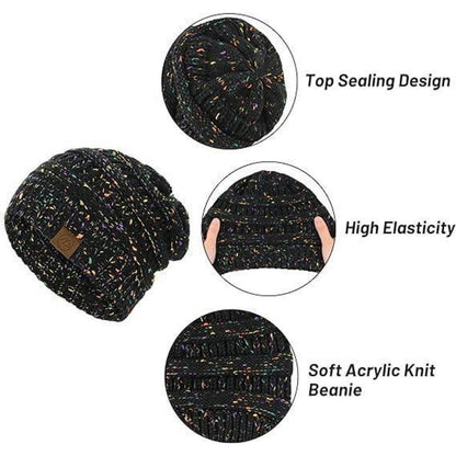 Grobstrick Mütze Damen Winterbeanie Schwarz