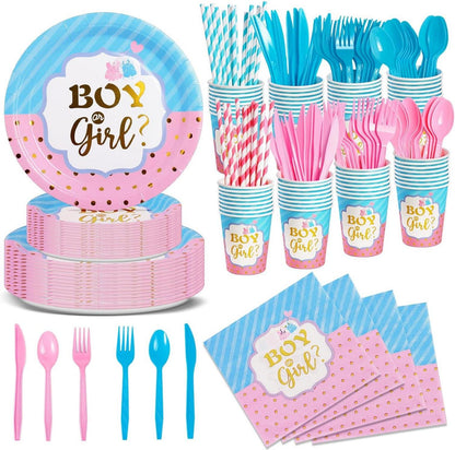 Babyparty Deko Set Blau Rosa 192 Stk. Geschirr Mädchen Jungen 24 Gäste