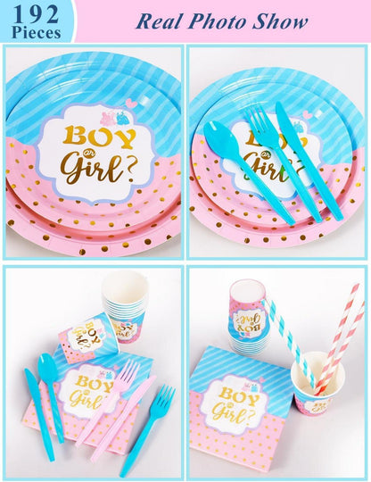 Nkaiso Babyparty Deko Mädchen Pappteller Set Blau Rosa 192