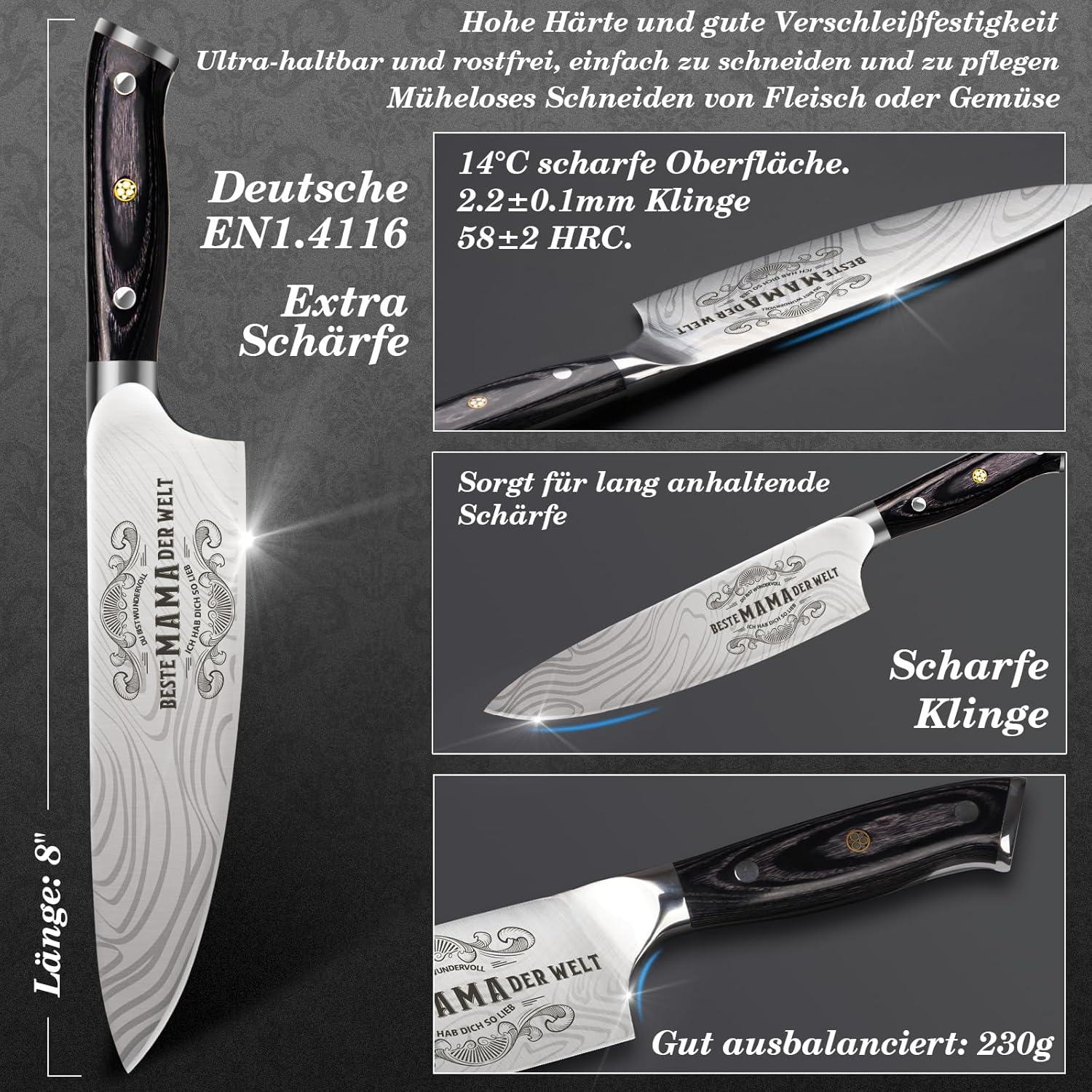 Küchenmesser Damaststahl Geschenk Weihnachten Mama Mutter Kochmesser