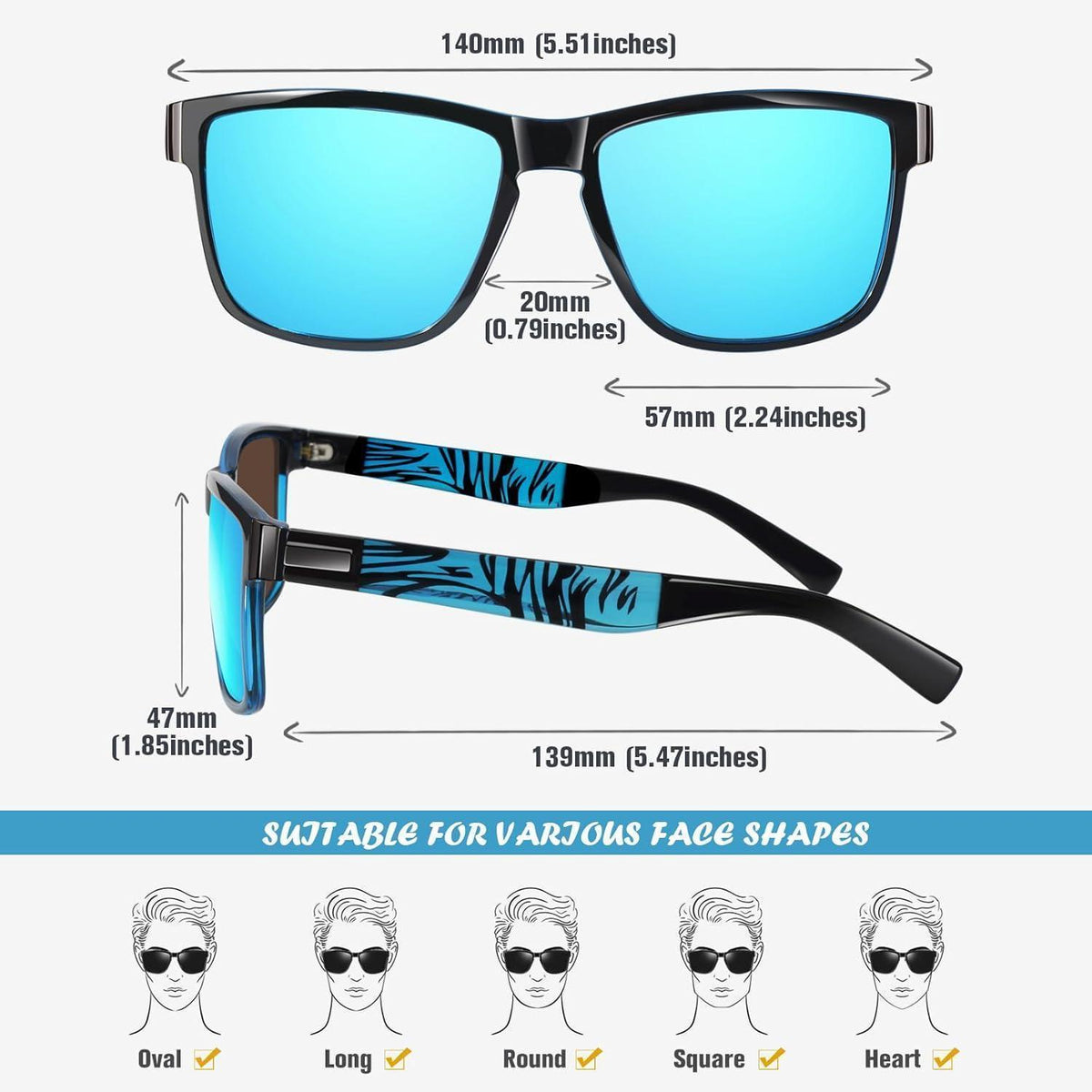 Polarisierte Sonnenbrille UV400 Schutz Fahren Angeln Blau Linse