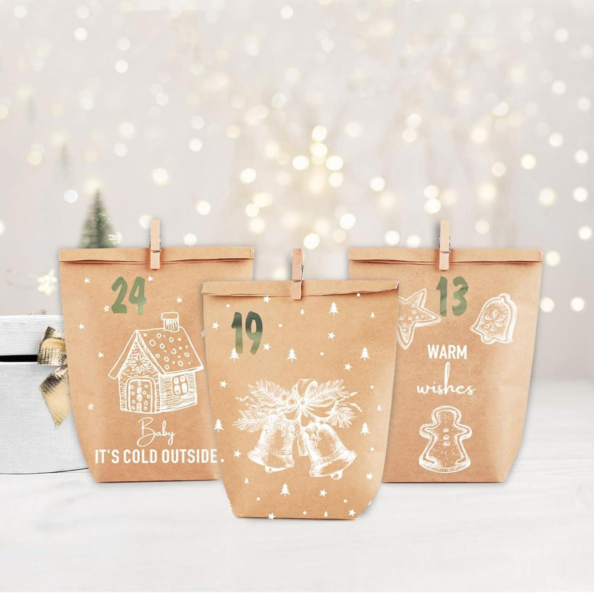 Adventskalender zum Befüllen 24 Weihnachtstüten Kraftpapier Braun