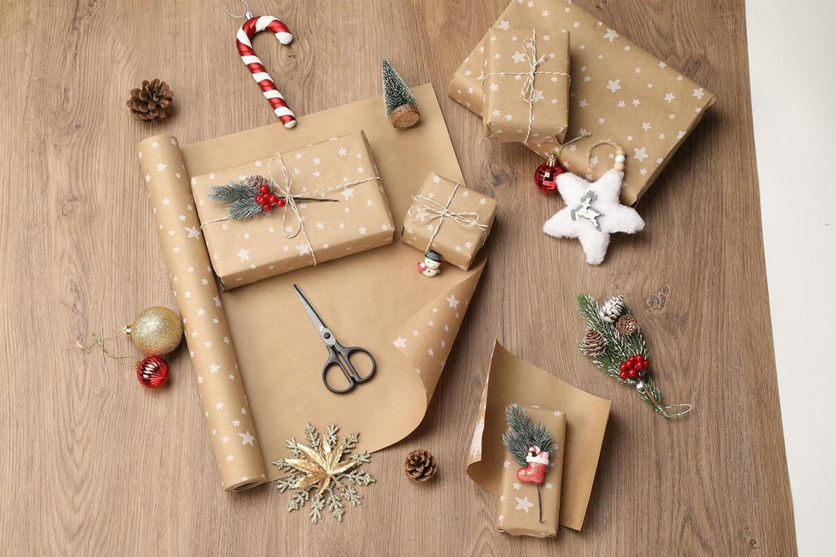 Weihnachten Geschenkpapier Stern 44cm x 15m recyclebar Kraftrolle
