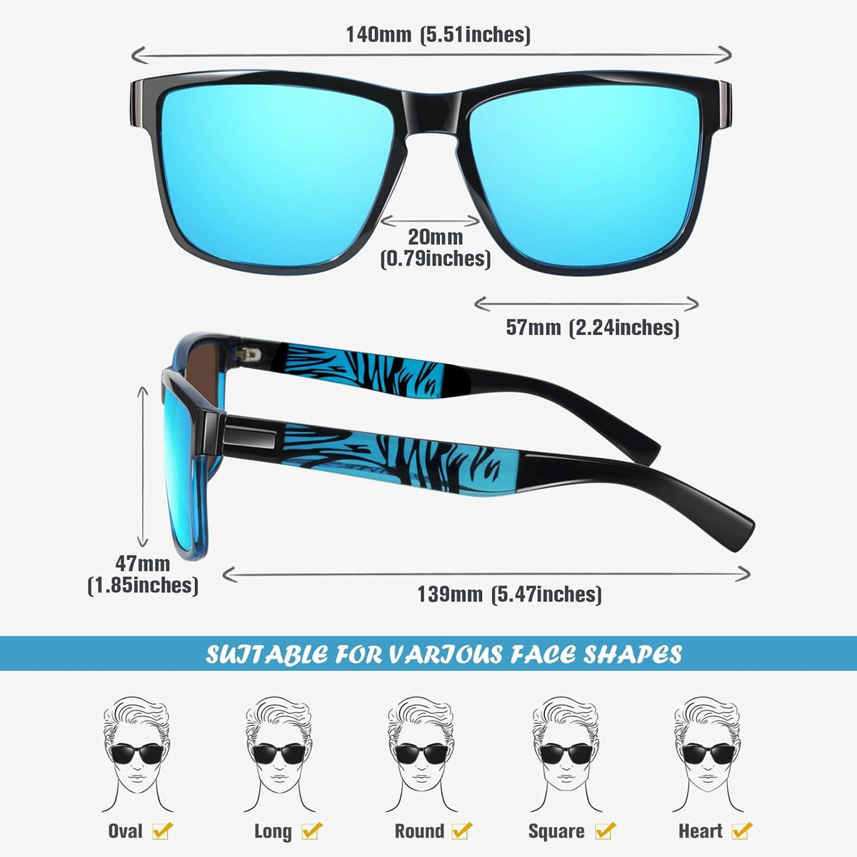 LINVO Polarisierte Sonnenbrille Herren Damen UV400 Fahren Angeln CAT 3