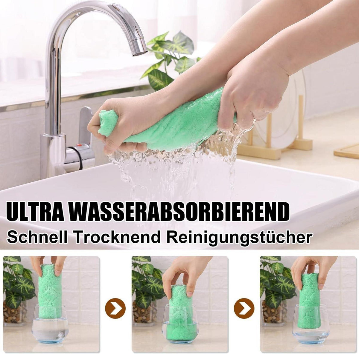 Mikrofaser Reinigungstücher 12 Stück Waschbar 25x25 cm Grün