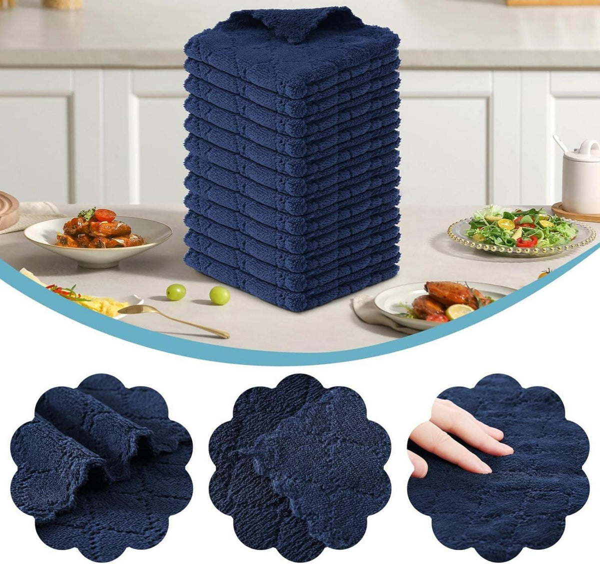 Mikrofasertücher 12er Set Waschbar 25x25 cm Marine Blau