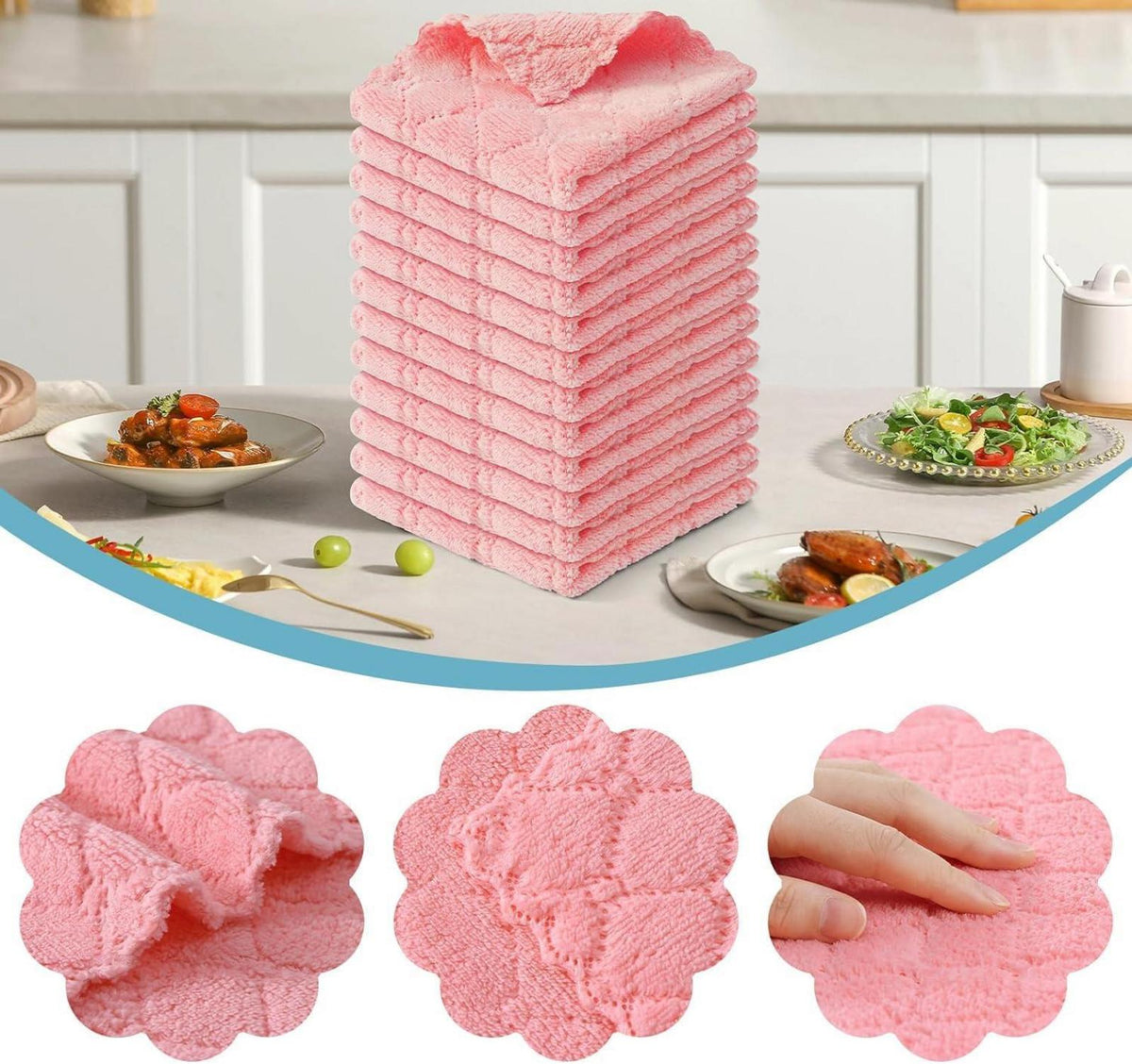 12er Pack Mikrofaser Reinigungstücher 25x25 cm Rosa - Fusselfrei & Saugstark