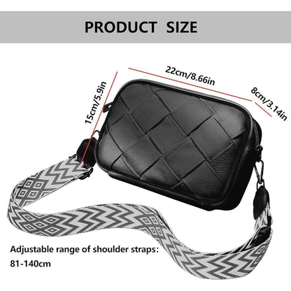 Damen Umhängetasche Leder Schwarz Weißer Gurt Crossbody
