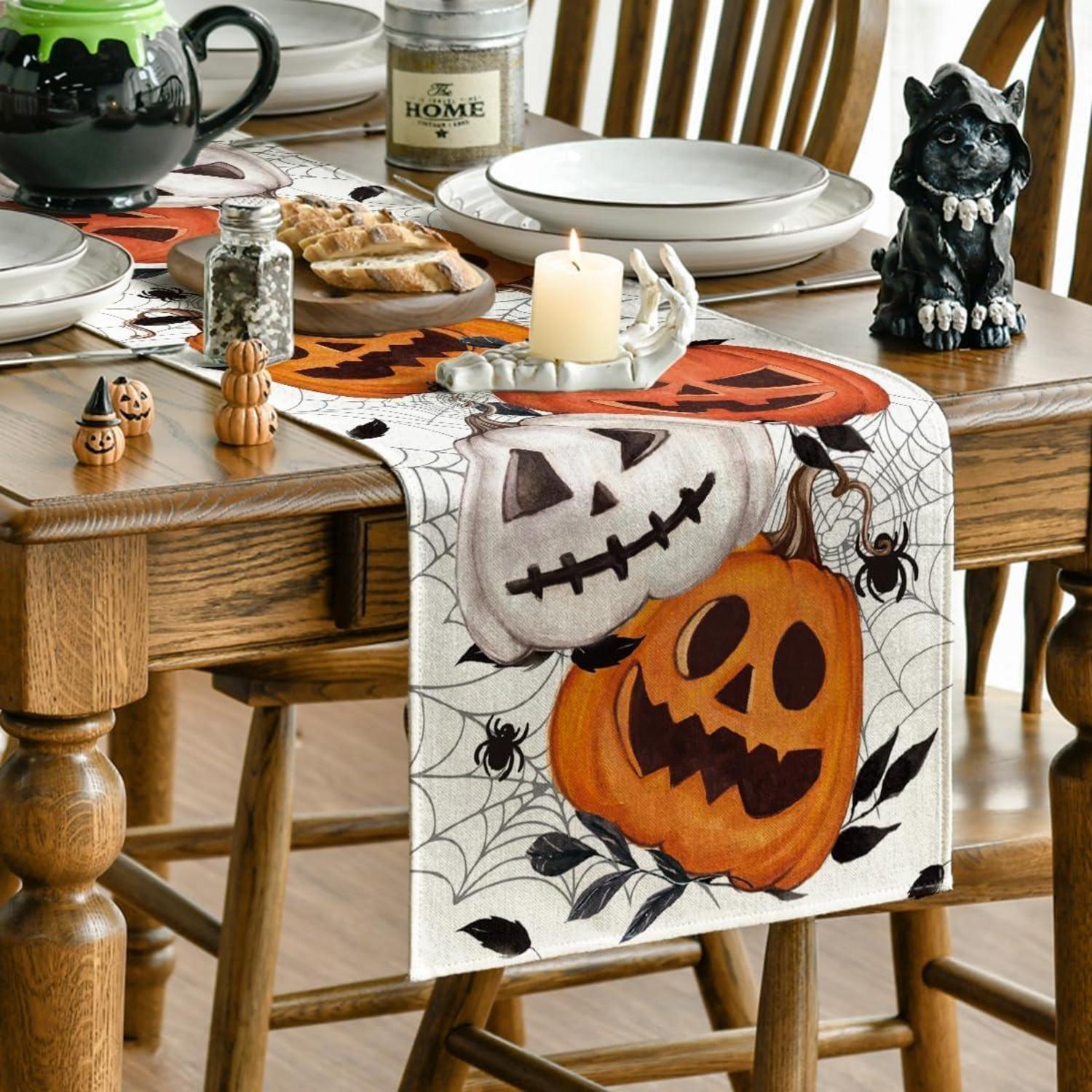 Halloween Tischläufer Kürbisse Spinnennetz Jack-o-Laterne 40x300 cm
