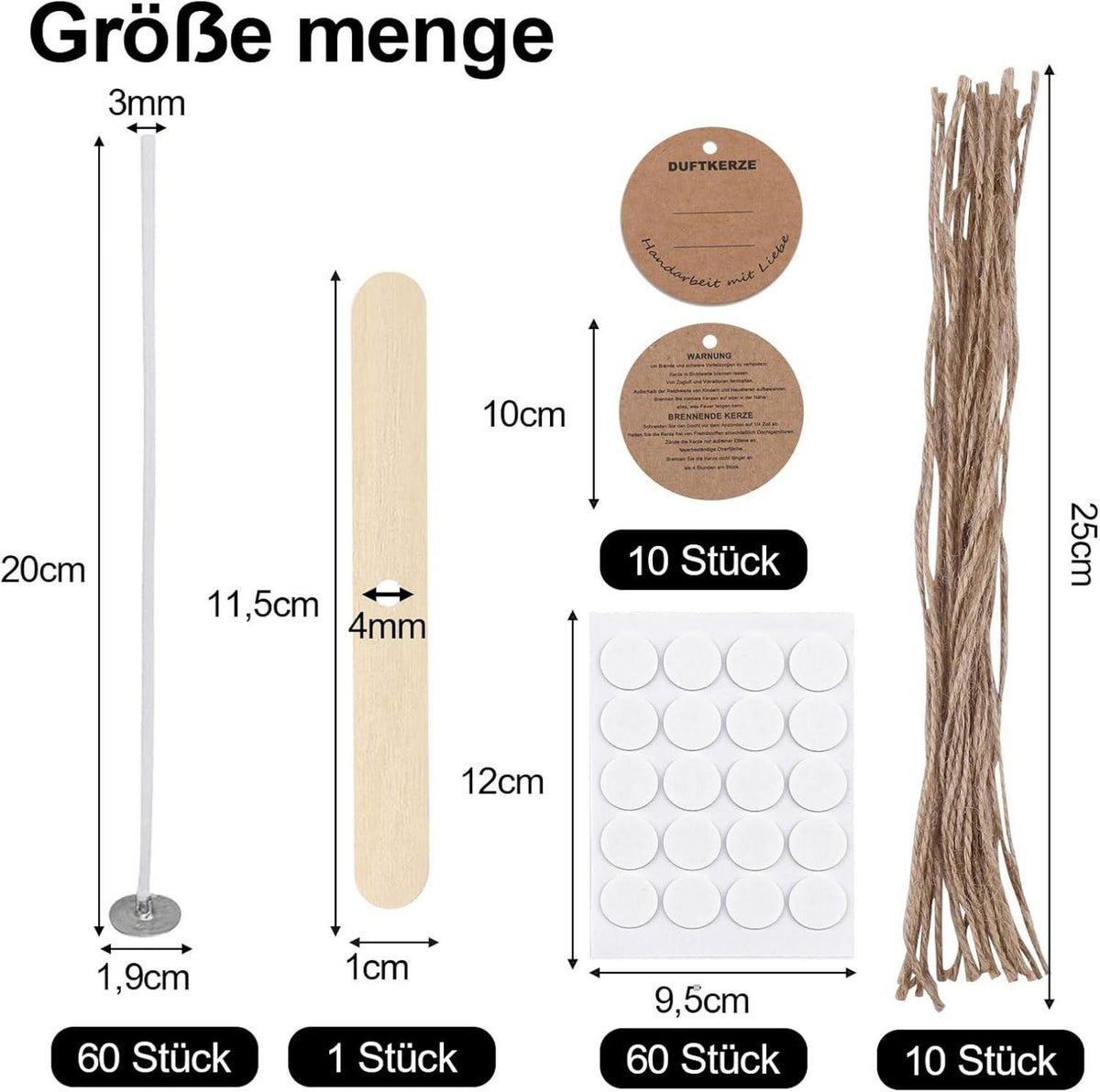 Kerzendocht Set 60 Stück 20cm Kerzendocht Dochtaufkleber