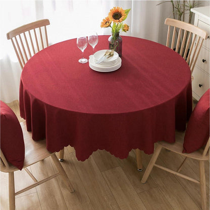 Runde Baumwoll-Leinen Tischdecke, schmutzabweisend, 260 cm Durchmesser Rot
