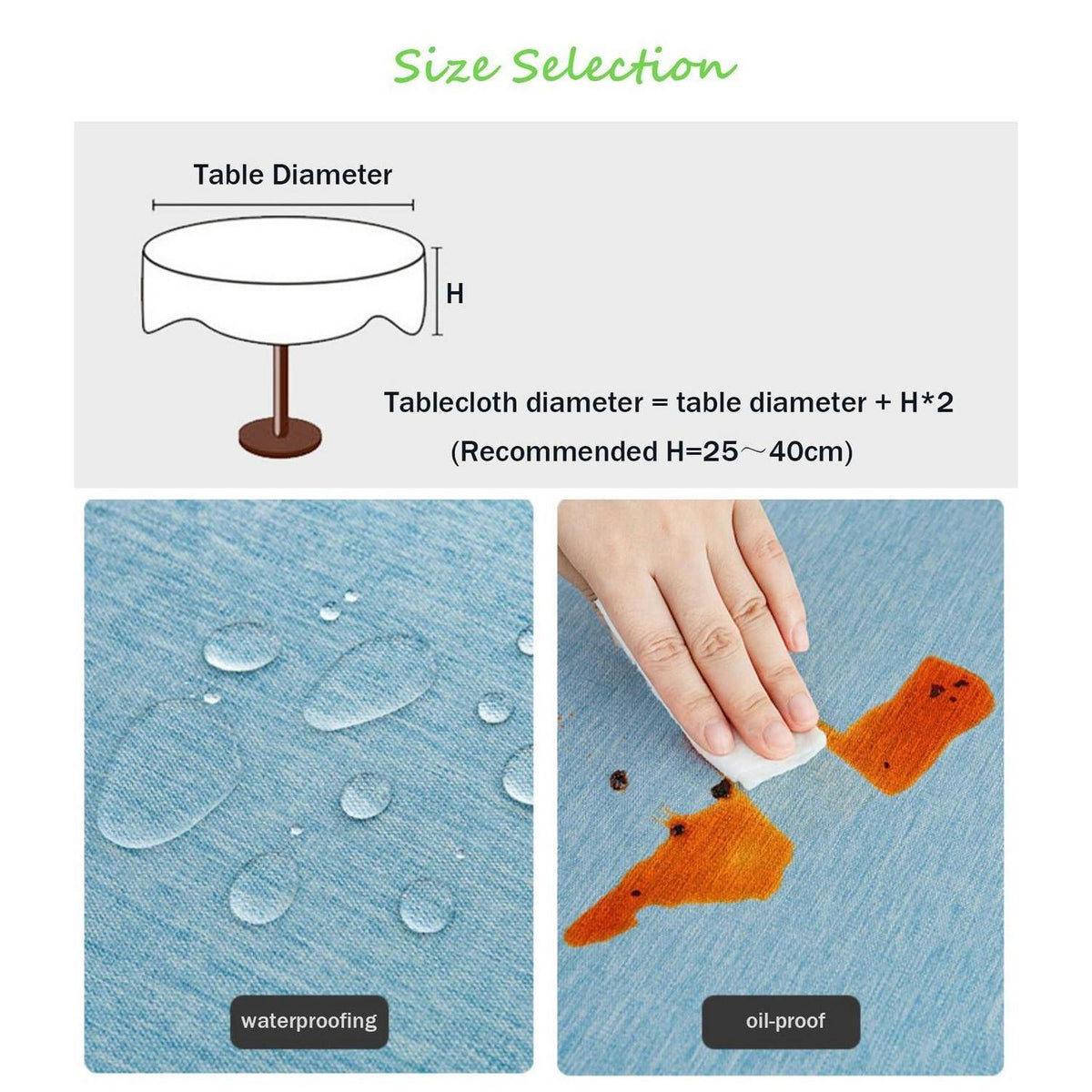 Runde Baumwoll-Leinen Tischdecke wasserabweisend – Ø 280 cm Hellgrau