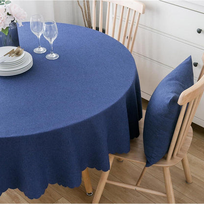 Runde Baumwoll-Leinen Tischdecke wasserabweisend 260 cm Dunkelblau