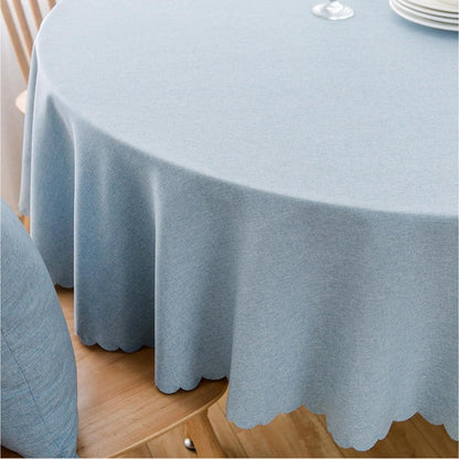 Runde Baumwoll-Leinen Tischdecke wasserabweisend 260 cm Hellblau