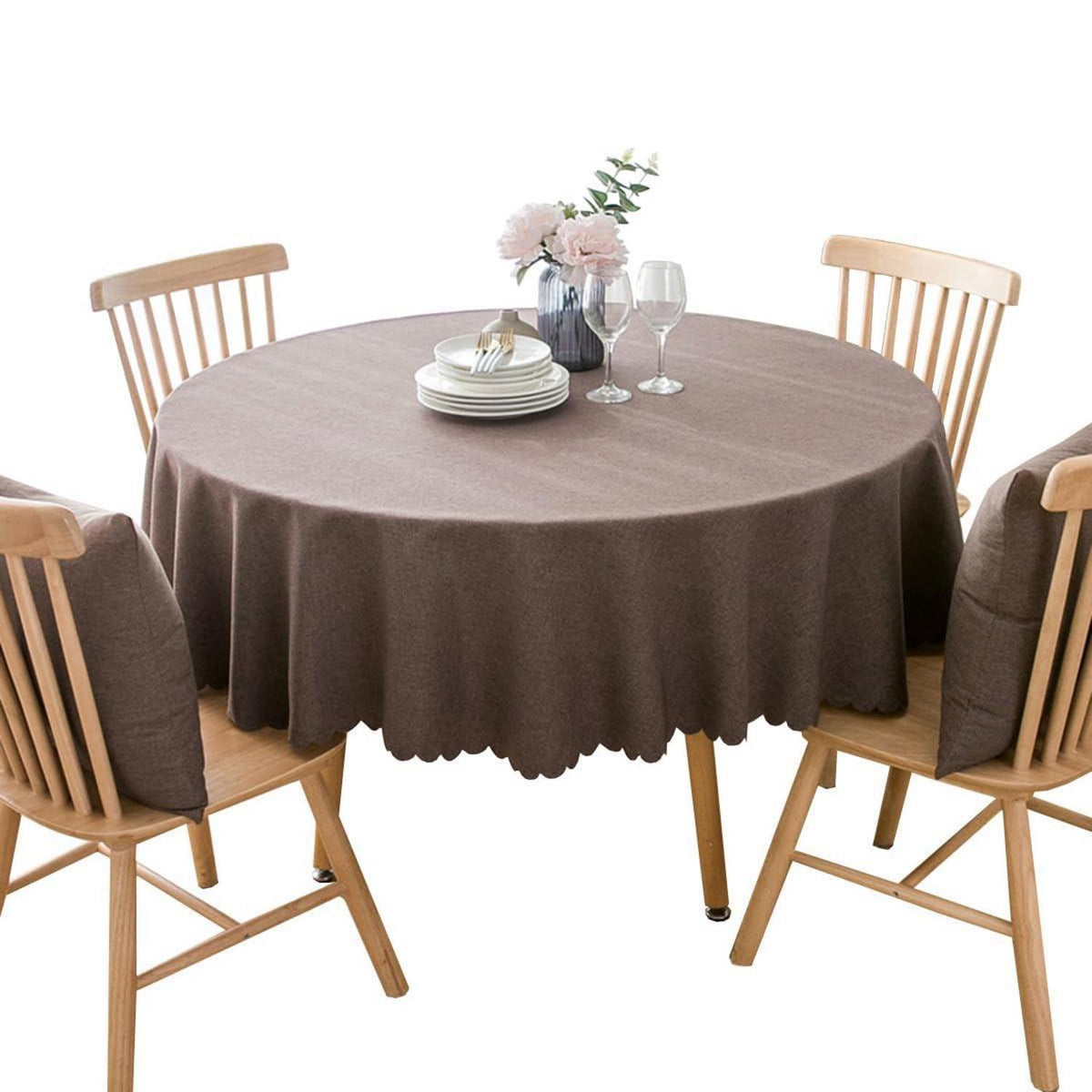 Runde Baumwoll-Leinen Tischdecke schmutzabweisend 260cm Dunkelbraun
