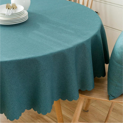 Runde Baumwoll-Leinen Tischdecke pfauenblau, 240 cm – Schmutzabweisend