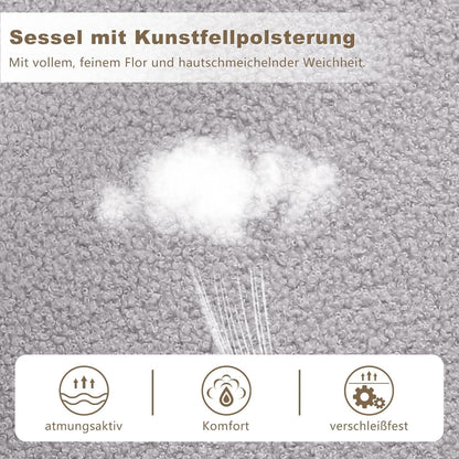 Lounge Sessel Grau Lammwolle Modern mit Metallbeinen