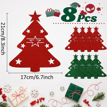 8er Set Weihnachts Besteckhalter Tannenbaum Filz Rot Grün