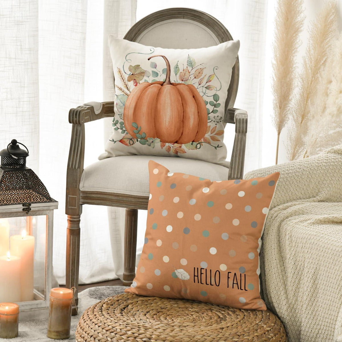 Herbst Kürbis Orange Deko Kissenbezüge 4er Set 45x45 cm