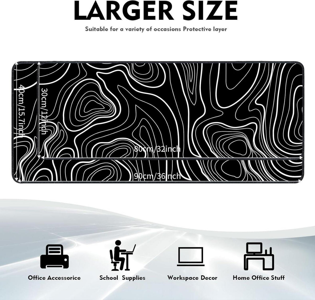 Giecy Gaming Mauspad XXL 800x300mm Schwarz Weiß Rutschfeste Gummibasis