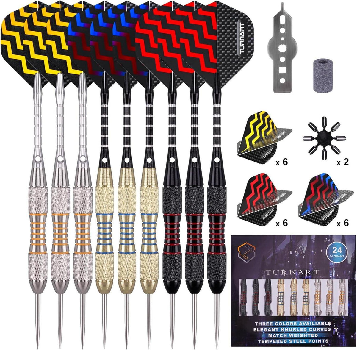 Professionelle Steeldarts Dartpfeile Set 24g Metallspitze 9 Stück
