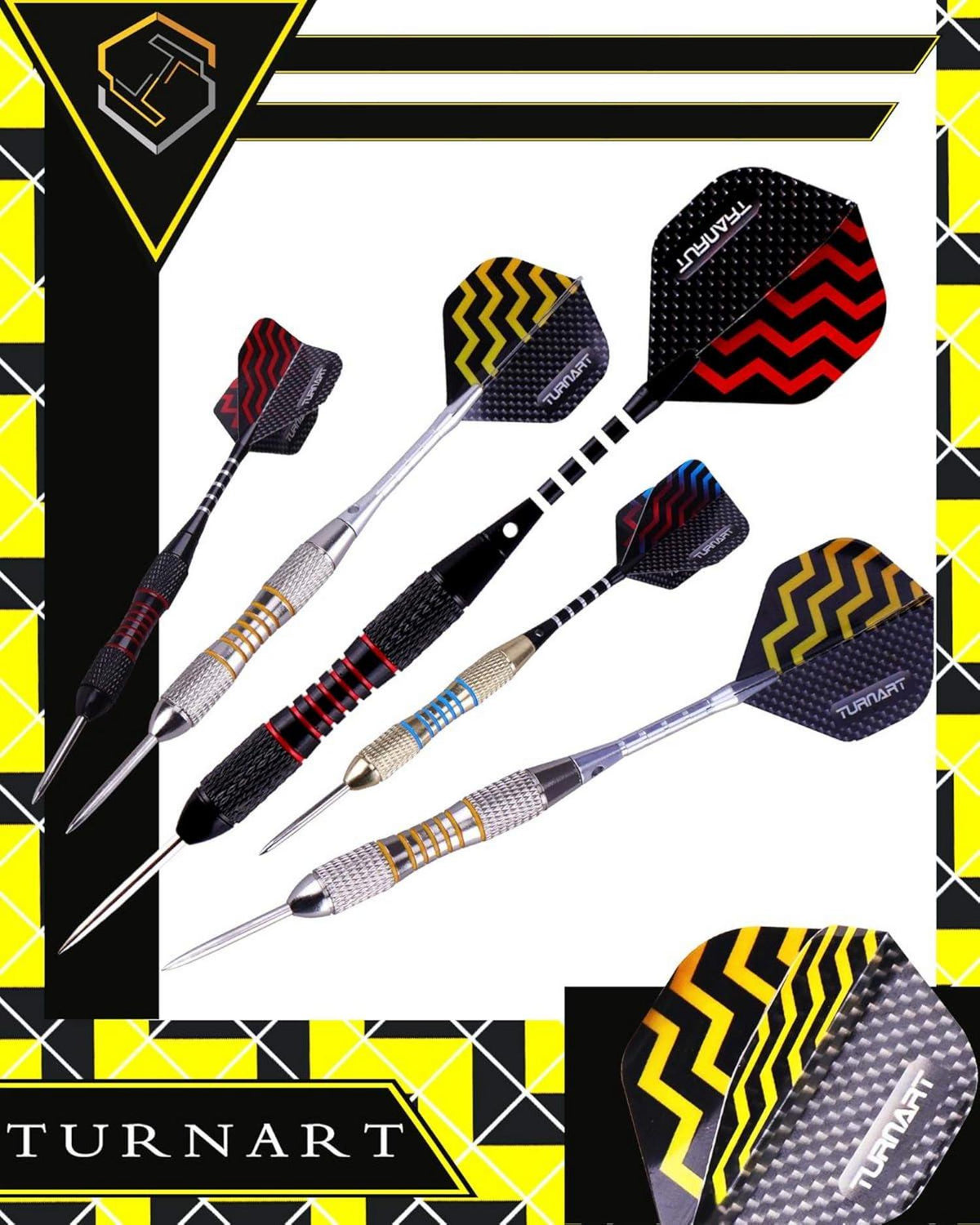 Turnart Profi Dartpfeile Metallspitze 24g 9er Set Flights Geschenketui Gold