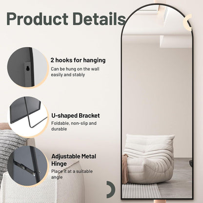 Ganzkörperspiegel Bogenförmig 165x60cm | Schwarz, Verstellbar & Wandmontage