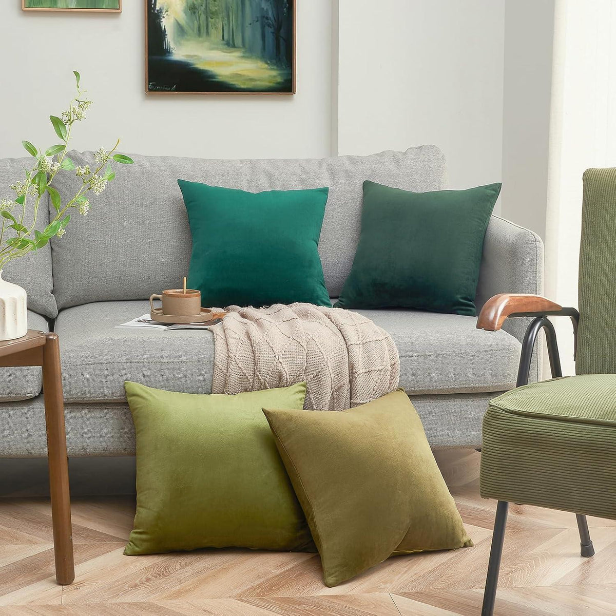 Samt Kissenbezüge 4er Set Grün Farbverlauf 45x45 cm