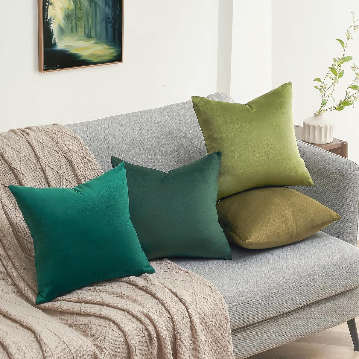 Samt Kissenbezüge 4er Set Grün Farbverlauf 45x45 cm