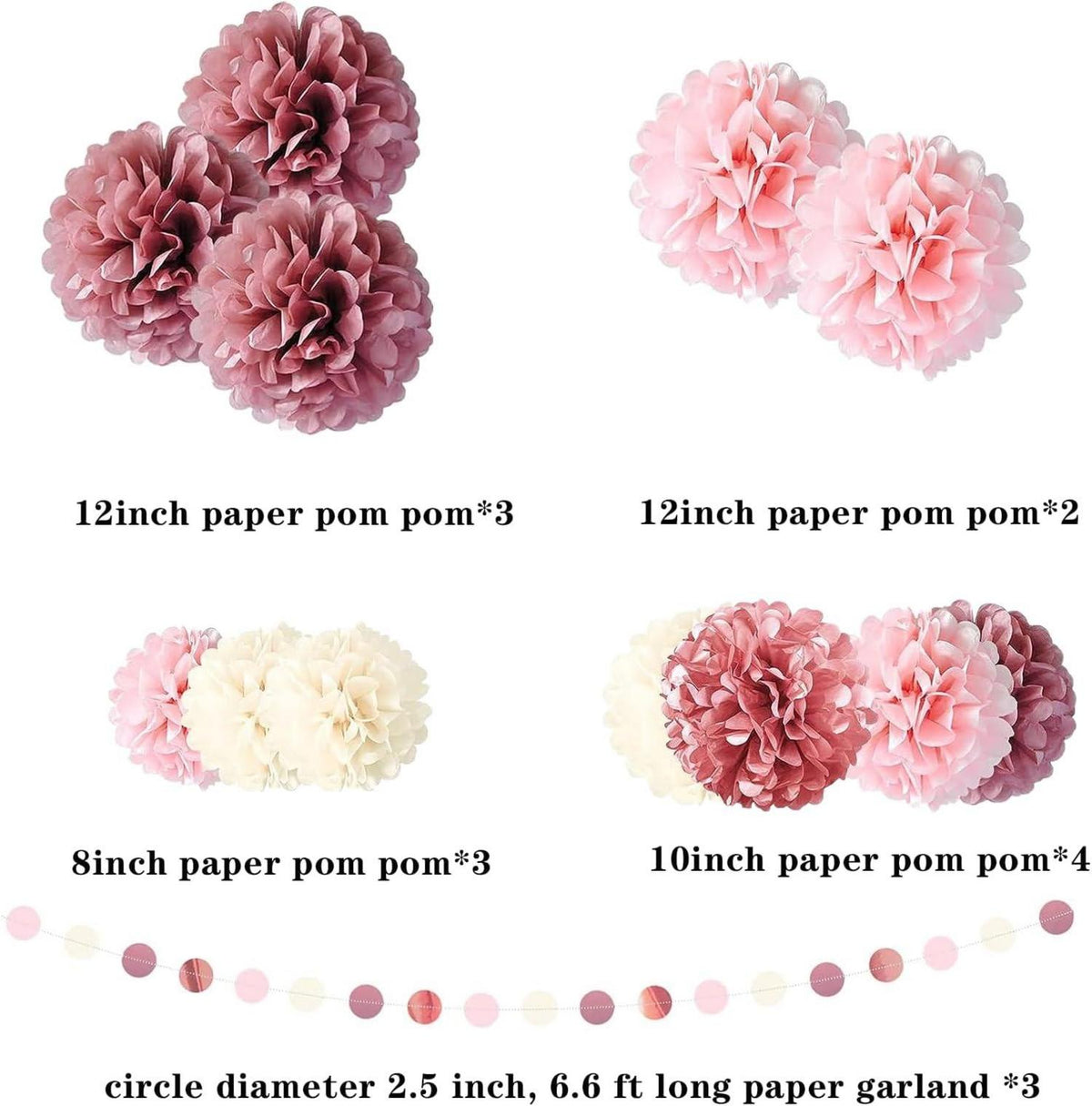 Partydekoration Pompons Rosa Weiß Seidenpapier 15 Stück