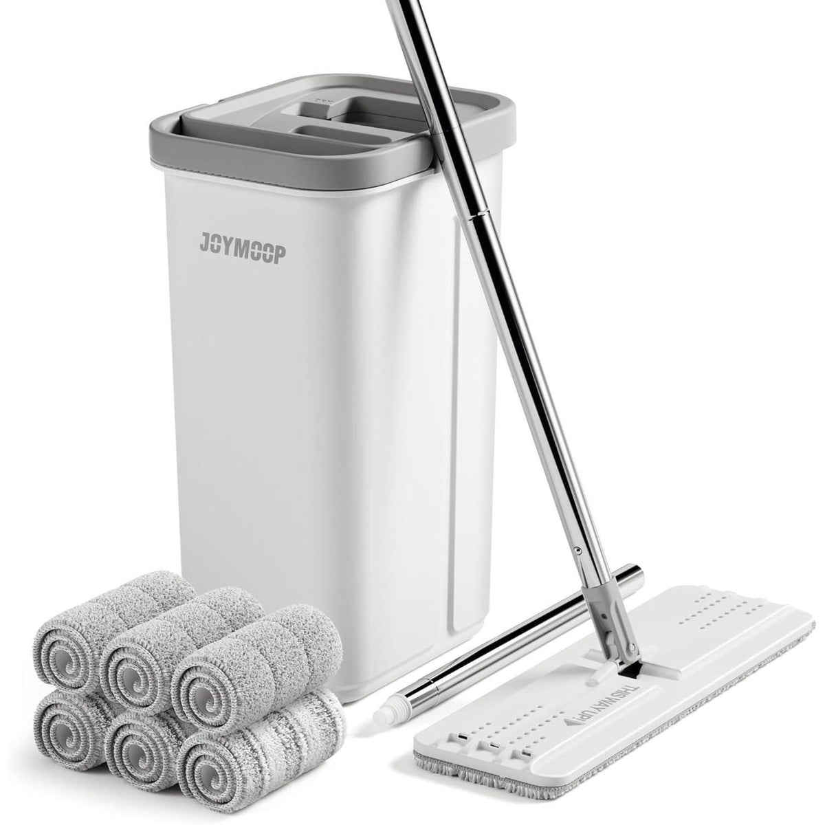 Flachmopp mit Eimer & 6 Mikrofaser-Pads, ausziehbarer Griff