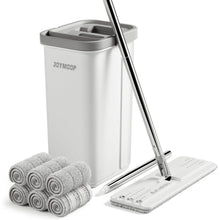 Flachmopp mit Eimer & 6 Mikrofaser-Pads, ausziehbarer Griff
