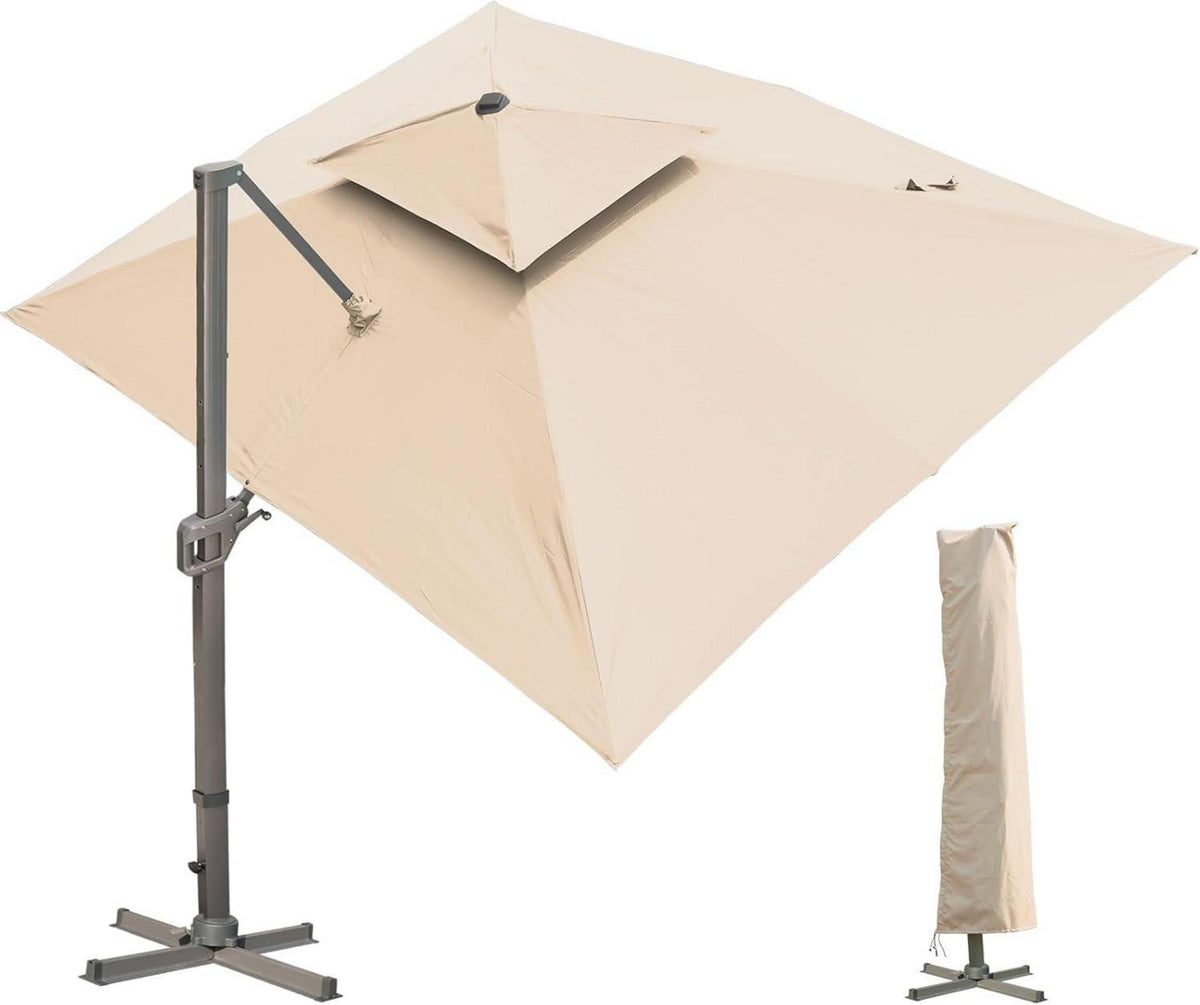 Sonnenschirm Rechteckig 300x400 cm mit Ständer Kurbel Khaki