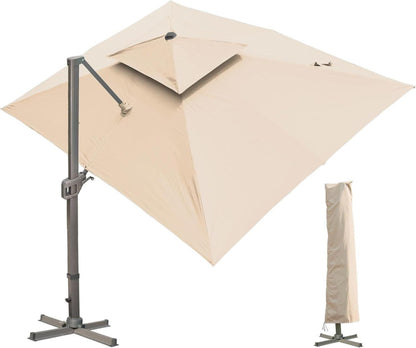 Sonnenschirm Rechteckig 300x400 cm mit Ständer Kurbel Khaki