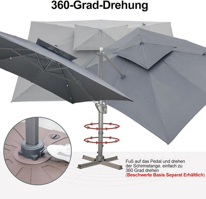Sonnenschirm 300x400 cm Rechteckig mit Ständer und Kurbel Grau