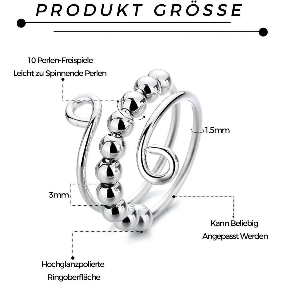 Verstellbarer Anti-Stress Ring Set für Damen – Angstabbau & Fidget