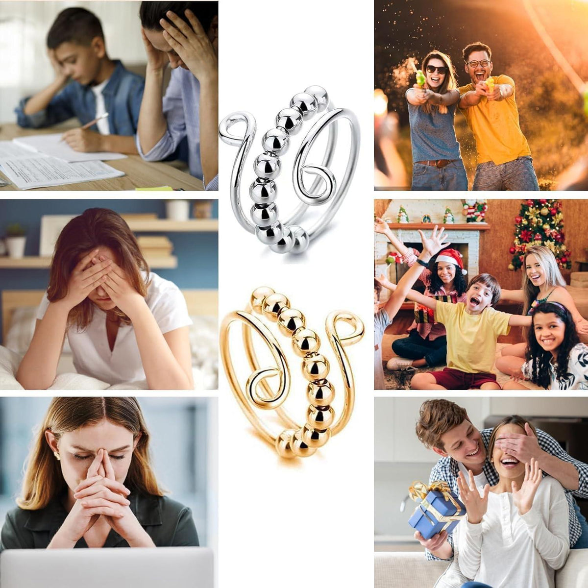 Verstellbarer Anti-Stress Ring Set für Damen – Angstabbau & Fidget